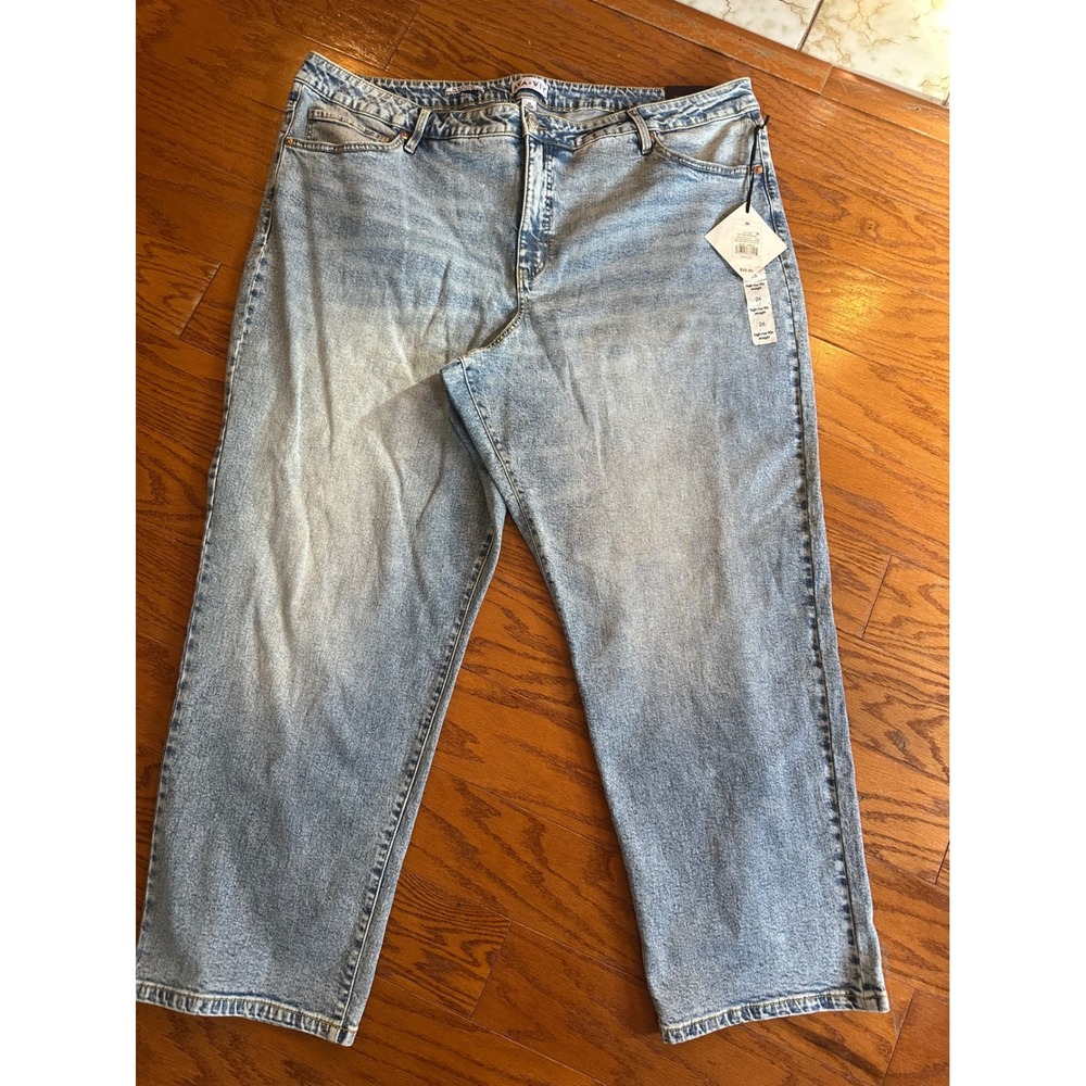 Ava & Viv Women 26 High-Rise 90s Straight Jeans Light Stone Wash Denim Stretch